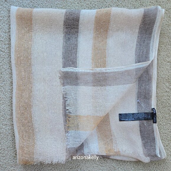 Zara NWOT Linen Scarf Neutral Earth Tones Stripes Large - Picture 1 of 8